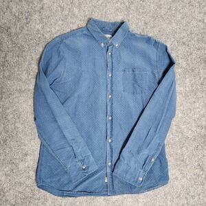 Marine Layer Button Shirt Men L Blue Purple Polka Dot Long Sleeve Front Pocket